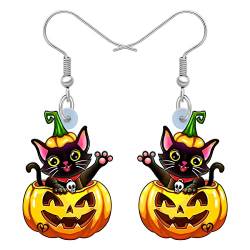 WEVENI Acryl Halloween Kürbis Schwarz Katze Ohrringe Anhänger Cat Schmuck für Damen Frauen Mädchen (Schwarze Katze Q) von WEVENI