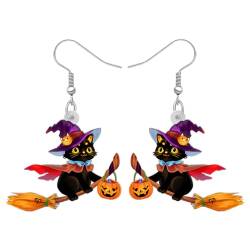 WEVENI Acryl Halloween Kürbis Schwarz Katze Ohrringe Anhänger Cat Schmuck für Damen Frauen Mädchen (Schwarze Katze Z) von WEVENI