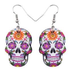 WEVENI Acryl Halloween Zombie Mumie Ohrringe Anhänger Mode Zucker Schädel Schmuck für Frauen Mädchen Neuheit Geschenke (Sugar Skull A) von WEVENI