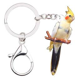 WEVENI Acryl Nymphensittich Papagei Schlüsselanhänger Vogel Schlüsselanhänger Niedlich Schmuck Charms Für Frauen Mädchen (Gelb) von WEVENI