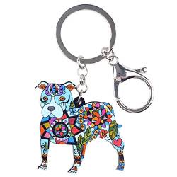 WEVENI Acryl Pitbull Schlüsselanhänger Terrier Hund Charms Geschenke für Damen Frauen Mädchen Handtasche Auto Schlüssel Tasche (Blau) von WEVENI