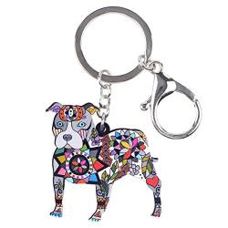 WEVENI Acryl Pitbull Schlüsselanhänger Terrier Hund Charms Geschenke für Damen Frauen Mädchen Handtasche Auto Schlüssel Tasche (Schwarz) von WEVENI