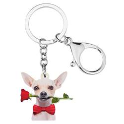 WEVENI Acryl Valentinstag Chihuahua Hund Schlüsselanhänger Haustier Schlüsselring Neuheit Schmuck für Frauen Mädchen (Weiß) von WEVENI