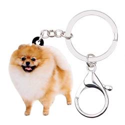 WEVENI Acryl niedlich Pomeranian Hund Schlüsselanhänger Haustier Schlüsselanhänger Schmuck Charms für Frauen Mädchen (Braun) von WEVENI