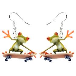 WEVENI Acryl niedlich Skateboard Frosch Ohrringe Herz baumeln Tropfen lustigen Schmuck für Frauen Mädchen Charme Geschenk (Grün) von WEVENI