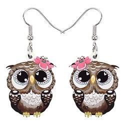 WEVENI Cute Acryl Eule Ohrringe Anhänger Cartoon Vogel Schmuck für Damen Mädchen Eule Liebhaber Geschenke (Braun) von WEVENI