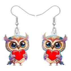 WEVENI Cute Acryl Eule Ohrringe Anhänger Cartoon Vogel Schmuck für Damen Mädchen Eule Liebhaber Geschenke (Herz) von WEVENI