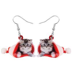 WEVENI Cute Acryl Weihnachten Katze Ohrringe Anhänger Charms Haustier Cat Schmuck für Frauen Mädchen Geschenk Deko (Katze H) von WEVENI