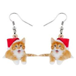 WEVENI Cute Acryl Weihnachten Katze Ohrringe Anhänger Charms Haustier Cat Schmuck für Frauen Mädchen Geschenk Deko (Katze J) von WEVENI