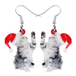 WEVENI Cute Acryl Weihnachten Katze Ohrringe Anhänger Charms Haustier Cat Schmuck für Frauen Mädchen Geschenk Deko (Katze O) von WEVENI