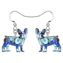 WEVENI Legierung niedlich Französisch Bulldogge Ohrringe Gold versilbert Dangle Drop Haustier Hundeschmuck für Mädchen Frauen Damen Geschenk (Blau) von WEVENI