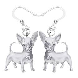 WEVENI Ohrringe aus Legierung, Antik-Gold, versilbert, Chihuahua-Hunde-Ohrringe, Welpe, baumelnd, Haustier-Schmuck für Mädchen, Damen, Geschenk (Silber), Silber von WEVENI