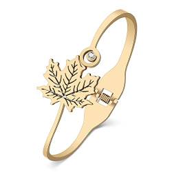 WEVENI Palmenblätter Armband Ahornblätter Manschette Armreif Schmuck Edelstahl 18K Gold Charms Hawaii Deko Geschenke für Damen Mädchen (2 Herbstblätter Goldplattiert) von WEVENI