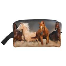 Galoppierende braune Pferde in der Wüste Bedruckt, Make-up-Tasche, Kosmetiktasche, tragbare Reise-Kulturtasche, Make-up-Tasche, Organizer von WEVFGHI
