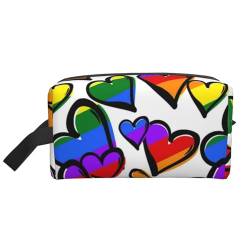 Regenbogenfarbene Herzen Bedruckt, Make-up-Tasche, Kosmetiktasche, tragbare Reise-Kulturtasche, Make-up-Tasche, Organizer von WEVFGHI