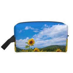 Sonnenblumenmeer und Blauer Himmel, weiße Wolken, Make-up-Tasche, Kosmetiktasche, tragbare Reise-Kulturtasche, Make-up-Tasche, Organizer von WEVFGHI