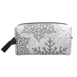 Weihnachten Funkelnde silbergraue und weiße Schneeflocken, Make-up-Tasche, Kosmetiktasche, tragbare Reise-Kulturtasche, Make-up-Tasche, Organizer von WEVFGHI