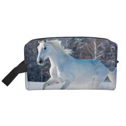 Weißes Pferd im Winter, Make-up-Tasche, Kosmetiktasche, tragbare Reise-Kulturtasche, Make-up-Tasche, Organizer von WEVFGHI