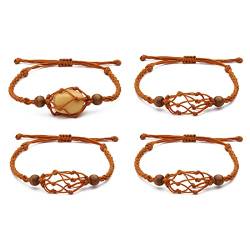 WEWAYSMILE 4 Stk. Kordel-Stein-Armband, Verstellbares Gewebtes Armband, Armband Leerer Steinhalter, für Frauen Mädchen Geburtstag Schmuck Freundschaftsgeschenke, 1-7/8~3-1/2 cm von WEWAYSMILE