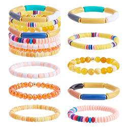 WEWAYSMILE 8 bunte Boho Stapelbare Adrette Armbänder, Glasperlen-Armbänder, Perlen-Stretch-Armbänder-Set, Handgelenkschmuck Für Frauen, Gelb von WEWAYSMILE