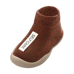 WEXCV Baby Socken Schuhe Kinder-Hüttenschuhe aus Baumwoll Niedlich Einfarbig Briefdruck Gummisohlen Kinder Rutschhemmender Sohle Unisex für Mädchen und Jungen Warm Kleinkindschuhe von WEXCV