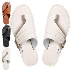 WEYSHHT Lightweight Orthopedic Sandals Made of Premium Leather, Leichte Orthopädische Sandalen aus Hochwertigem Leder, Elegante Sandalen mit offenem Zehenring, Flip-Flops, Sommer von WEYSHHT