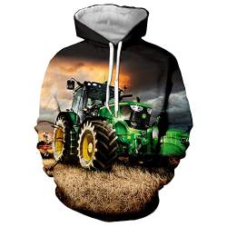 WFBZ 3D Traktor- Jungen Hoodie - Kapuze, Kängurutasche, Herren Hoodie Sweat-Jacke Mit Kapuze Langarm, Print-Pulli (A3,150) von WFBZ