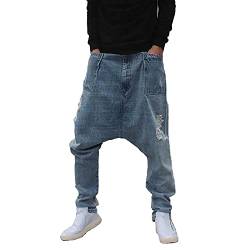 Herren Jeans Streetwear Harem Jeans Herren Lässig Loose Hose Hip Hip Denim Hose Herrenbekleidung Big Size,Blau,M von WFEI