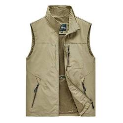 WFEI Männer Multi-Taschen-Weste-Weste männlich ärmelloser dünner Frühling Sommer-Fischereiweste Gilet-Arbeitsweste-Fotograf Ärmelloses Top,Khaki,2XL von WFEI