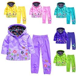 Kinder Regenjacke Jungen Mädchen Regenanzug Mit Kapuze Trenchcoat Outdoorjacke für Kinder Regenhose Mädchen Regenponcho Mädchen Wasserdicht Atmungsaktiv Regenbekleidung Baby Kinderjacke Regenfest von WFRAU