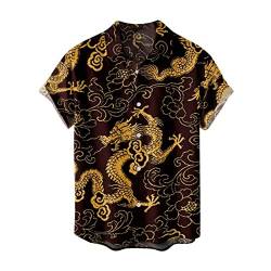 Herren-Hawaii-Hemd im chinesischen Stil Drachen Bedruckt Kurzarmhemden Mode Vintage-Drachendruck T-Shirt Sommer regulärer Knopf Strandbluse von WFSWG