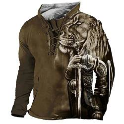 Herren Hoodie Ritter Templer 3D gedrucktes T-Shirt Langarm Gothic Schnürung Distressed Motorrad Rennen Tops von WFSWG