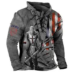 Herren Ritter Templer Hoodie 3D gedruckt T-Shirt Schnürung Langarm Distressed Tactical Tops von WFSWG