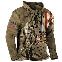 Herren Ritter Templer Hoodie 3D gedruckt T-Shirt Schnürung Langarm Distressed Tactical Tops von WFSWG