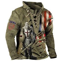 Herren Ritter Templer Hoodie 3D gedruckt T-Shirt Schnürung Langarm Distressed Tactical Tops von WFSWG