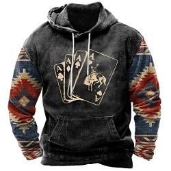 Herren Vintage Western Aztec Hoodies Poker A geometrischer Print Langarm Casual Kapuze Sweatshirt mit Tasche von WFSWG