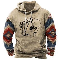 Herren Vintage Western Aztec Hoodies Poker A geometrischer Print Langarm Casual Kapuze Sweatshirt mit Tasche von WFSWG