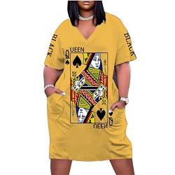 WFSWG Damen-Poker-Grafik bedrucktes Kurzarmkleid Baggy Plus Size Afrikanische Vintage-Kleider Lässige T-Shirt-Kleider mit Taschen von WFSWG