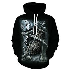 WFSWG Langarm-Sweatshirts für Herren 3D Gothic Skull Graphic Pullover Hoodie Lose Lässige Kordelzug Kapuzenpullover XS-4XL von WFSWG