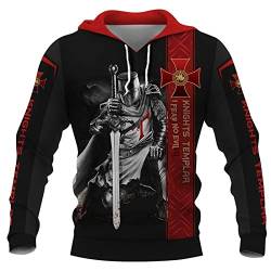 WFSWG Templer-Hoodie für Herren, 3D-Druck, Langarm-Pullover, Kapuzen-Sweatshirt, Mittelalter, Kreuzritter, Cosplay-Kostüm von WFSWG