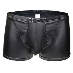 WHB Herren Leder Boxershorts Lack glänzend Optik sexy Unterwäsche Reizwäsche Clubwear Slips Tanga Shorts Pants Kurz Hose (M,schwarz) von WHB