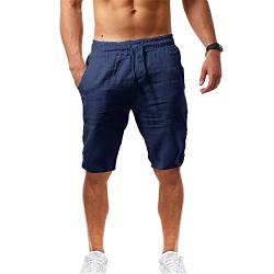 WHB Herren Leinenshorts Kurze Regular Fit Hose Leinen-Shorts Sommerhose Herrenshorts Short Men Pants Freizeithose kurz für Männer (S,Navy blau) von WHB