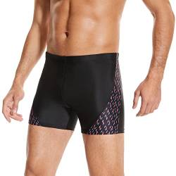 WHCREAT Badehose Herren Sport Schwimmhose Badeshorts Beachshorts Chlor Resistent, Schwarzrot, S von WHCREAT