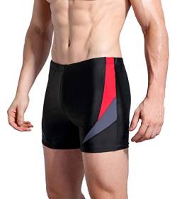 WHCREAT Herren Badehose Sport Schwimmen Boardshorts UV-Schutz Chlor Resistent Rotgrau M von WHCREAT