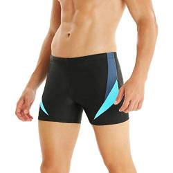 WHCREAT Herren Badehose Sport Schwimmhose Badeshorts Beachshorts Chlor Resistent, Grau Blau S von WHCREAT