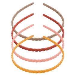 4 Stück Stirnbänder, Kunststoff-Stirnbänder mit Zähnen, Kunststoff-Stirnbänder Dünne Haarbänder mehrfarbige Stirnband Kunststoff für Mädchen und Damen,Orange + Gelb + Rosa + Khaki von WHGHNCQ