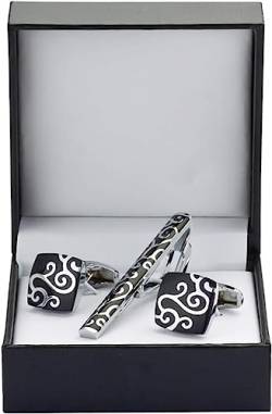 Krawattenstange Manschettenknöpfe Krawattenklammer for Krawattennadel for Herrengeschenk, schwarze Wolke, Krawattenklammern, Manschettenknöpfe, Krawattenklammer-Set (Farbe: 2) ( Color : Black ) von WHIMSIMART