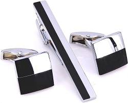 WHIMSIMART Krawattenstange Manschettenknöpfe, Krawattenklammer for Krawattennadel, Geschenk for Männer, Schwarze quadratische Krawattenklammern, Manschettenknöpfe, Krawattenklammer-Set von WHIMSIMART