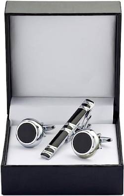 WHIMSIMART Krawattenstange Manschettenknöpfe, Krawattenklammer for Krawattennadel, Geschenk for Männer, Schwarze runde Krawattenklammern, Manschettenknöpfe, Krawattenklammer-Set von WHIMSIMART
