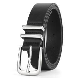 WHIPPY Leder Gürtel Damen Ledergürtel Herren Mode Gürtel silberne Schnalle für Jeans Hosen,schwarz 100cm von WHIPPY
